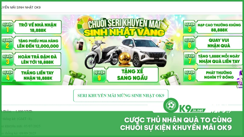 Cược thủ nhận quà to cùng chuỗi sự kiện khuyến mãi ok9