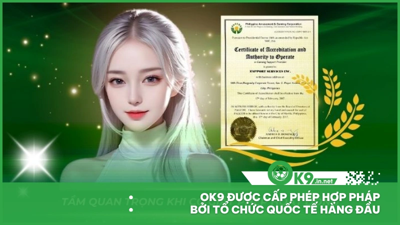 Ok9 được cấp phép hợp pháp bởi tổ chức quốc tế hàng đầu
